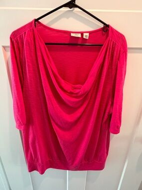 Cato Woman 22 24W Pink Cowl Neck Top Plus Size Draped Blouse 3/4 Sleeve